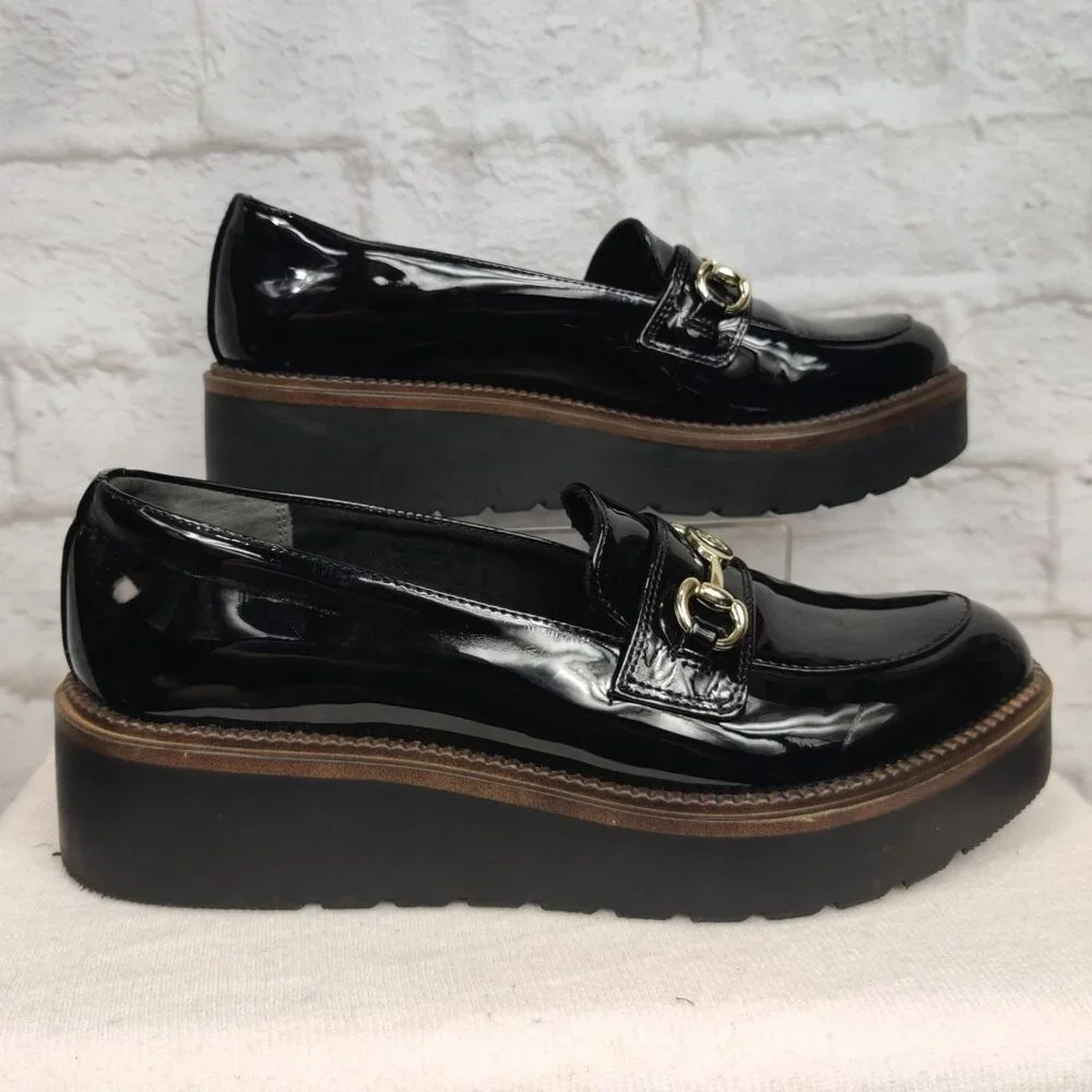 Giani Bernini Womens Loafers Mayaa Patent Leather Chunky Platform Black Size 10